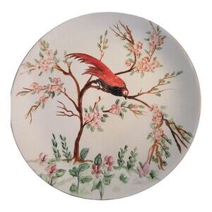 Vintage Homer Laughlin 10" Handpainted by Alice Webb  Red Bird Cherry Blossom
